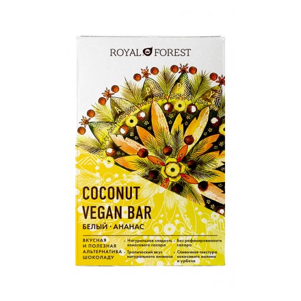 Royal Forest Шоколад White Vegan Pineapple Coconut Bar, 50 гр