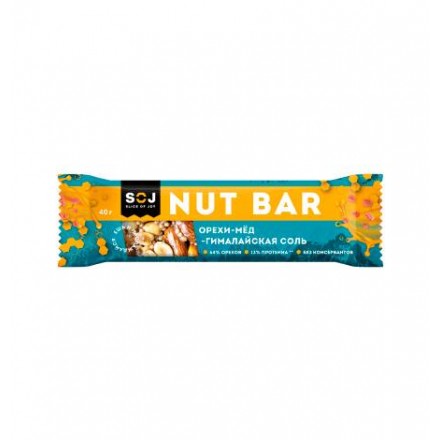 SOJ Nut Bar Батончик ореховый с медом и гималайской солью, 40 гр